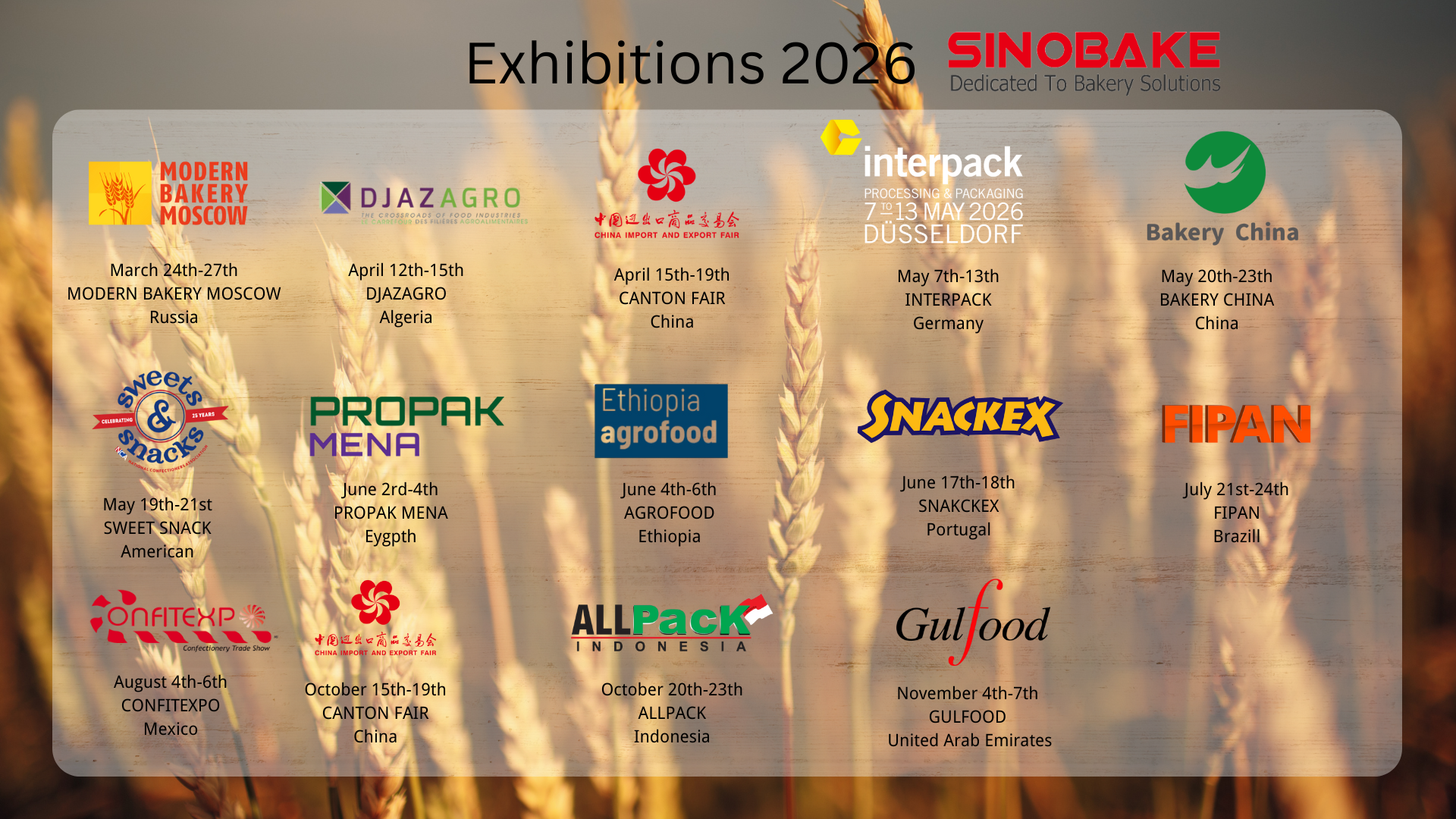 2026 Exhibition Preview | SINOBAKE Looks Forward To Meeting You at Various Baking Events✨