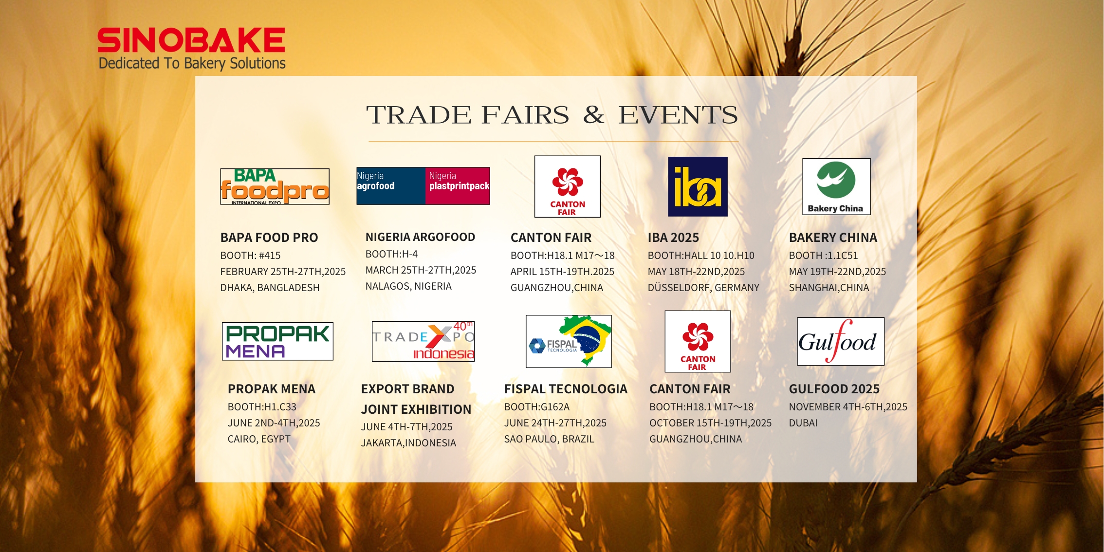 Meet Us at the 2025 Exhibitions – Innovating Baking Machinery Together!