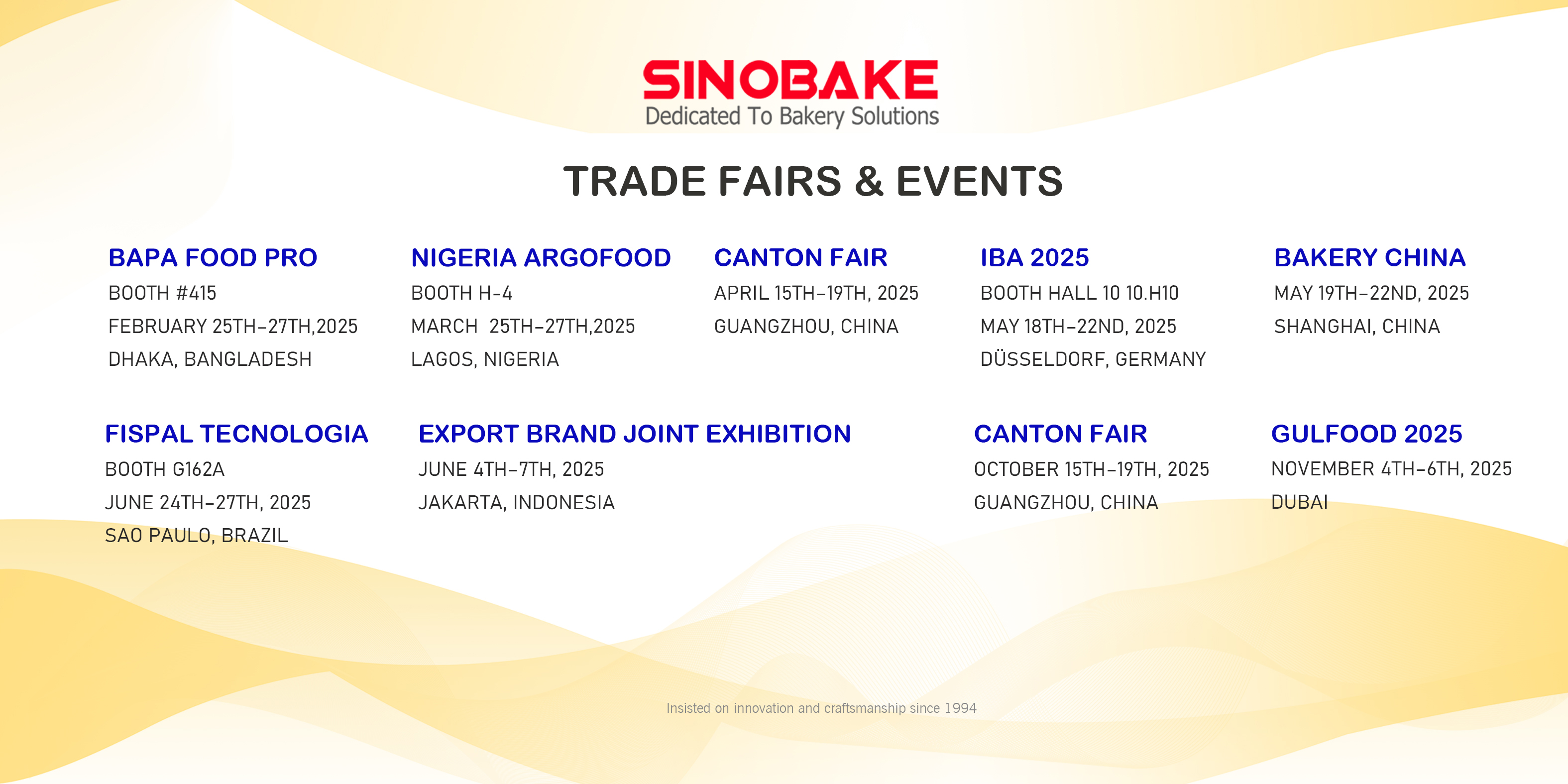 Meet Us at the 2025 Exhibitions – Innovating Baking Machinery Together!
