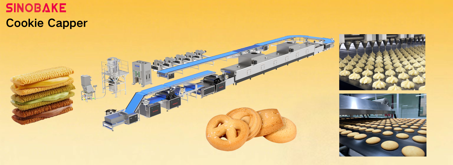 SINOBAKE- Space-Saving 90 Degree 180 Degree Turning Machine Smooth Conveyor for Biscuit Production Line